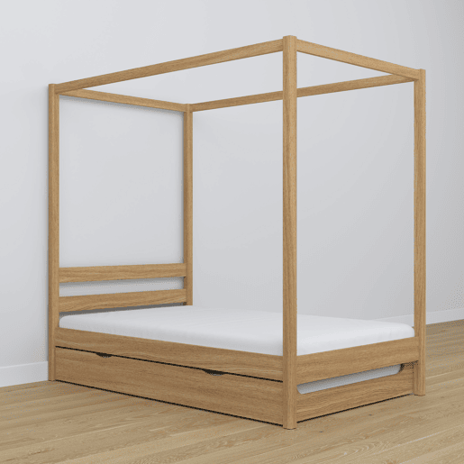 Cama individual de carvalho com dossel e gaveta para colchão adicional N01 carvalho natural