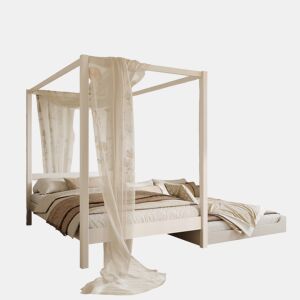 Cama individual de madeira com dossel e gaveta para colchão extra N01 branco