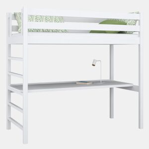 Cama alta de madeira com secretária N01 branco