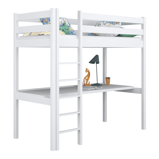 Cama alta de madeira com secretária N05 branco