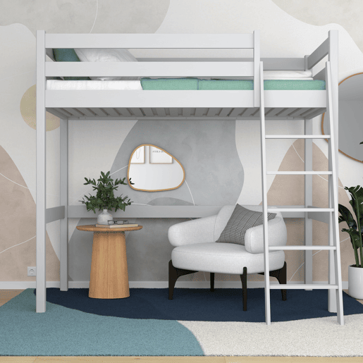Cama alta de madeira N03 cinza