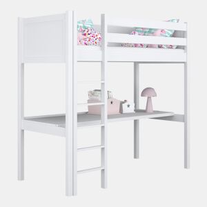 Cama alta de madeira com secretária N06 branco