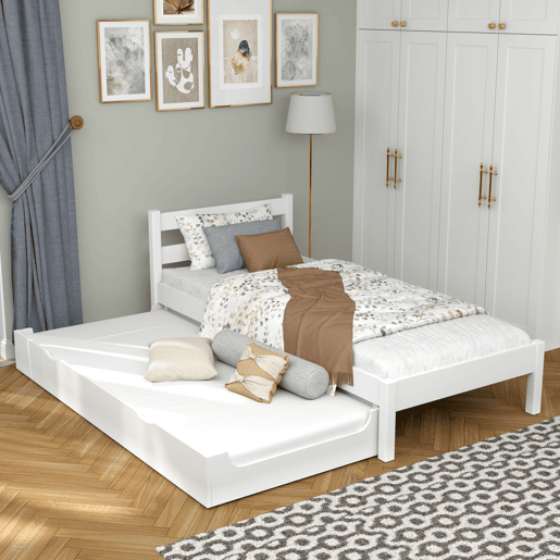 Cama individual de madeira com gaveta para colchão N01 branco