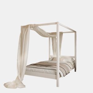 Cama individual de madeira com dossel N01 branco