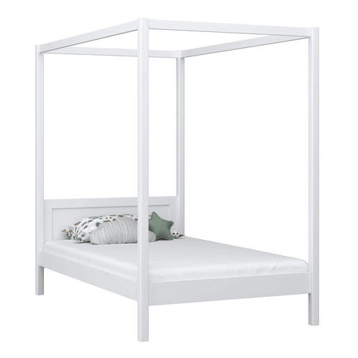 Cama individual de madeira com dossel N02 branco Cama individual de madeira com dossel N02 branco