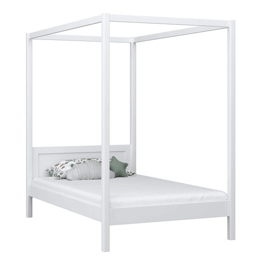 Cama individual de madeira com dossel N02 branco Cama individual de madeira com dossel N02 branco
