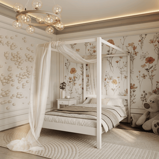 Cama individual de madeira com dossel N01 branco