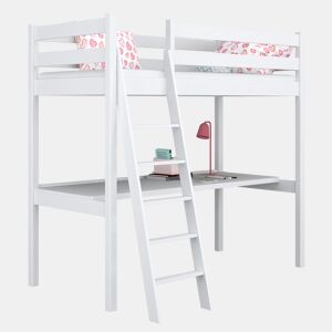 Cama alta de madeira com secretária N03 branco