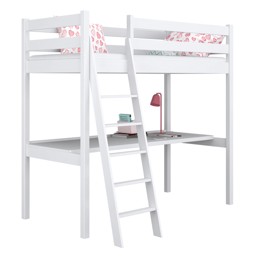 Cama alta de madeira com secretária N03 branco