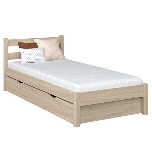 Cama individual de carvalho com gaveta N01 carvalho branqueado