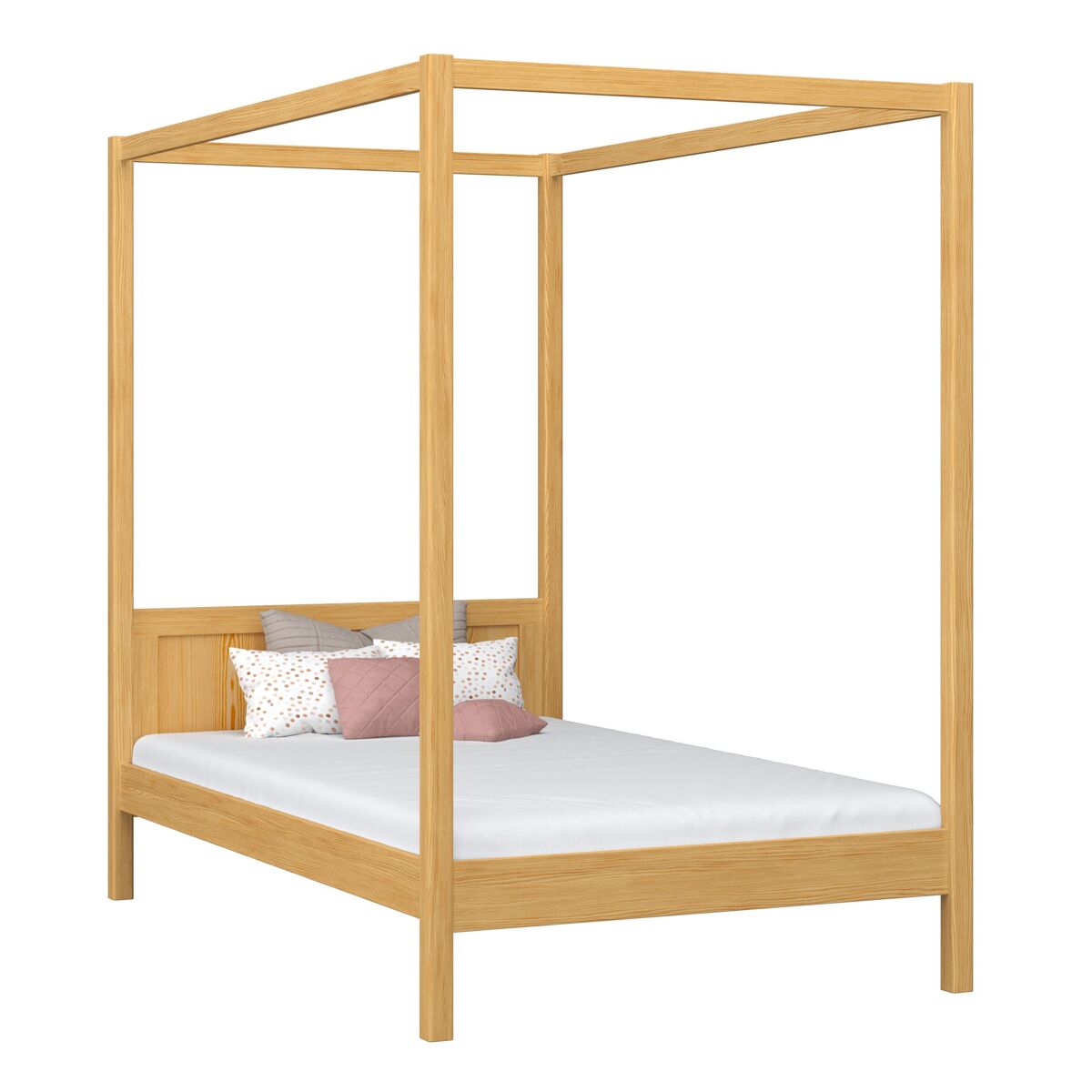 Cama individual de madera con dosel n02 pino natural