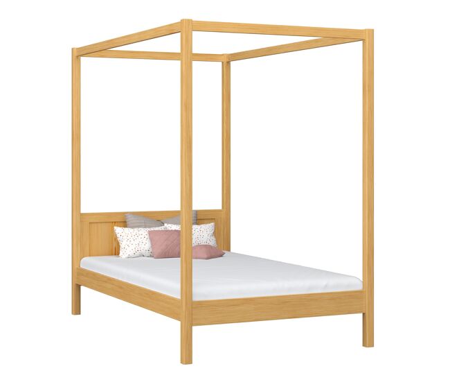Cama individual de madera con dosel n02 pino natural