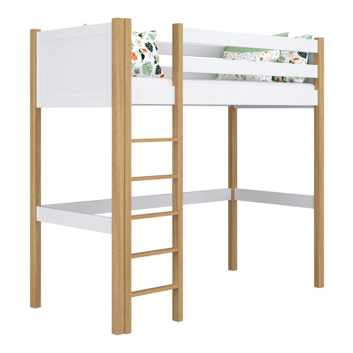 Cama alta de madeira N06 branco e carvalho Cama alta de madeira N06 branco e carvalho