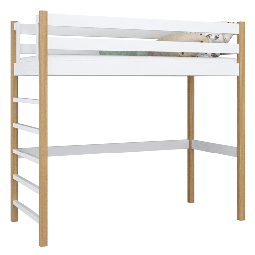 Cama alta de madeira N01 branco e carvalho Cama alta de madeira N01 branco e carvalho