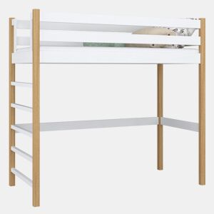 Cama alta de madeira N01 branco e carvalho