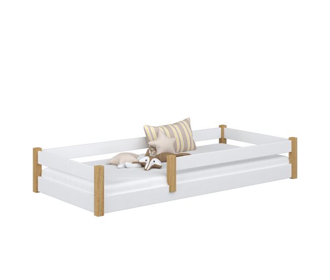 Cama baja de madera n02 blanco / roble
