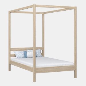 Cama individual de carvalho com dossel N01 carvalho branqueado