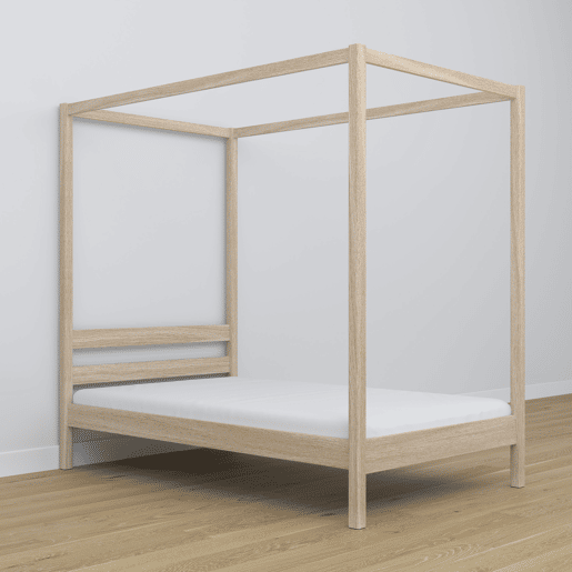Cama individual de carvalho com dossel N01 carvalho branqueado