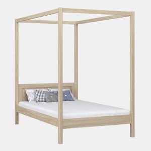 Cama individual de carvalho com dossel N02 carvalho branqueado