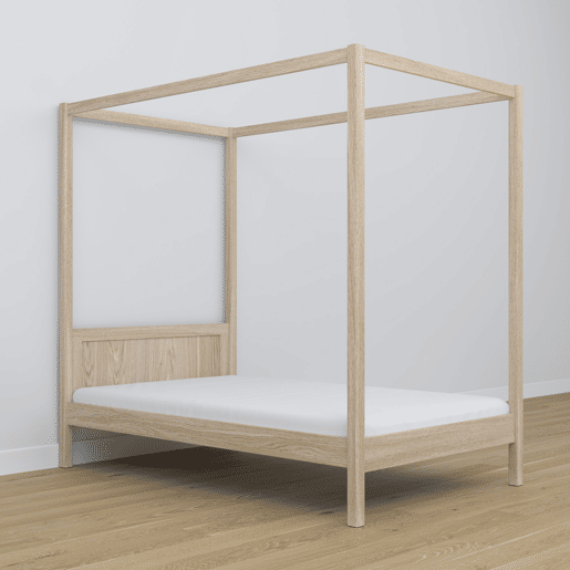Cama individual de carvalho com dossel N02 carvalho branqueado
