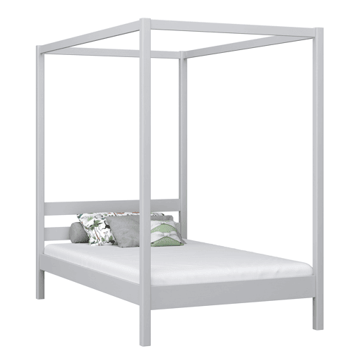 Cama individual de madeira com dossel N01 cinza
