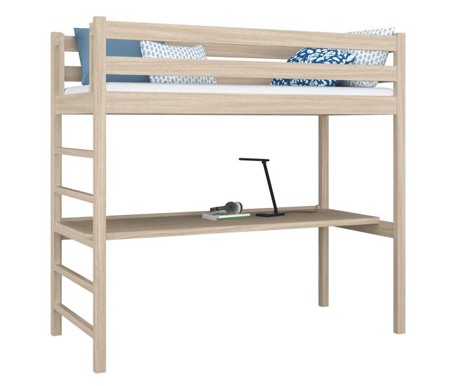 Cama alta de roble con escritorio n01 roble blanqueado