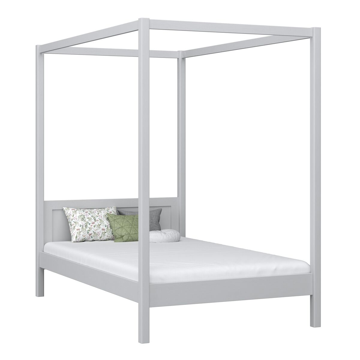 Cama individual de madera con dosel n02 gris