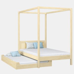Cama individual de madeira com dossel e gaveta para colchão extra N02 pinho incolor