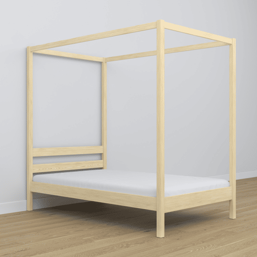 Cama individual de madeira com dossel N01 pinho incolor