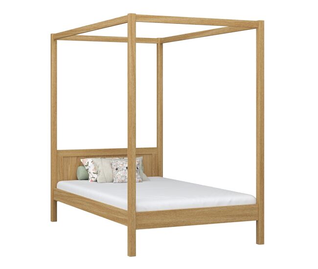 Cama individual de roble con dosel N02 roble natural
