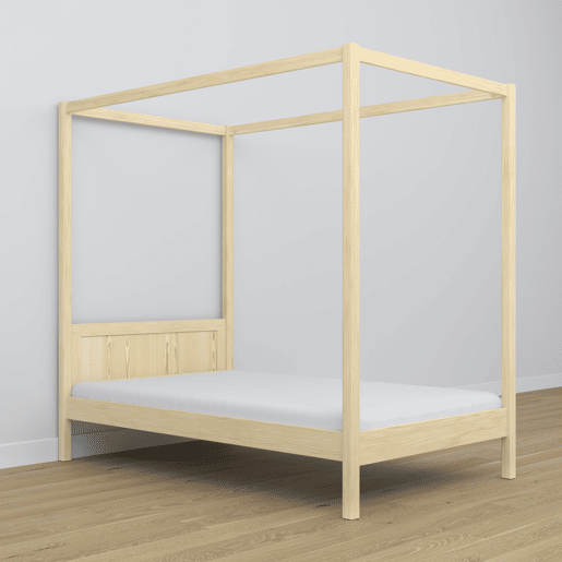 Cama individual de madeira com dossel N02 pinho incolor