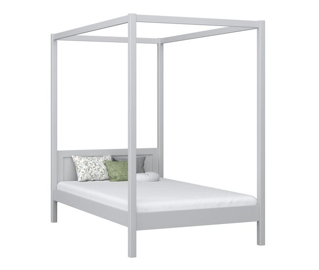 Cama individual de madera con dosel n02 gris