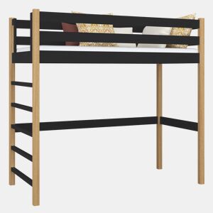 Cama alta de madeira N01 preto e carvalho