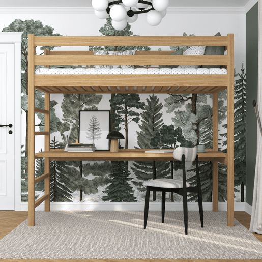 Cama mezzanine de carvalho com secretária N01 carvalho natural