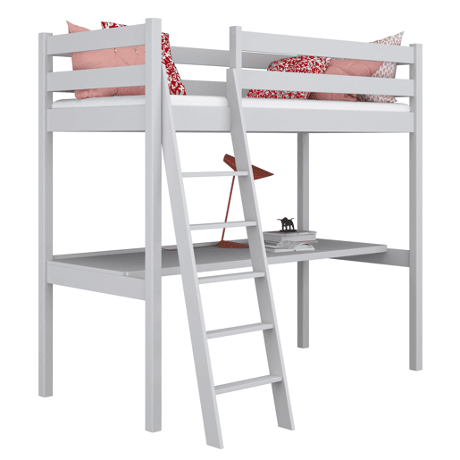Cama alta de madeira com secretária N03 cinza
