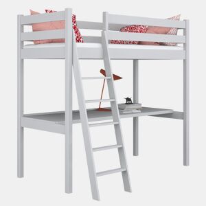 Cama alta de madeira com secretária N03 cinza