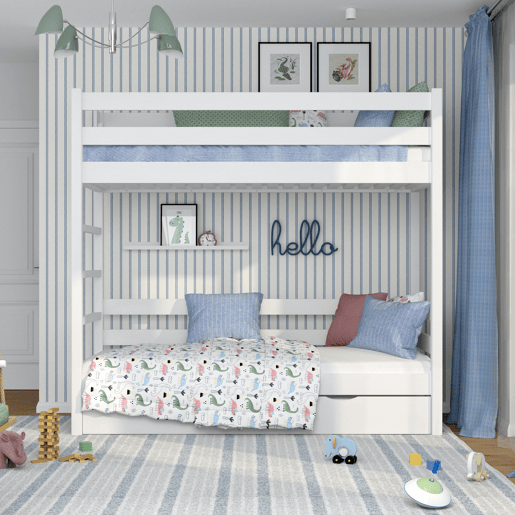 Beliche de madeira com gaveta para colchão N03 branco