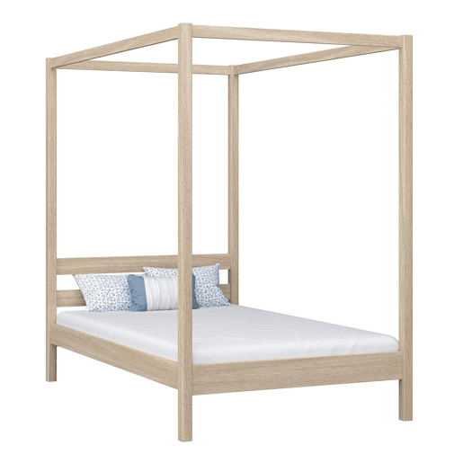Cama individual de carvalho com dossel N01 carvalho branqueado