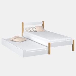 Cama individual de madeira com gaveta para colchão N01 branco e carvalho