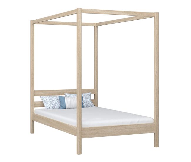 Cama individual de roble con dosel n01 roble blanqueado
