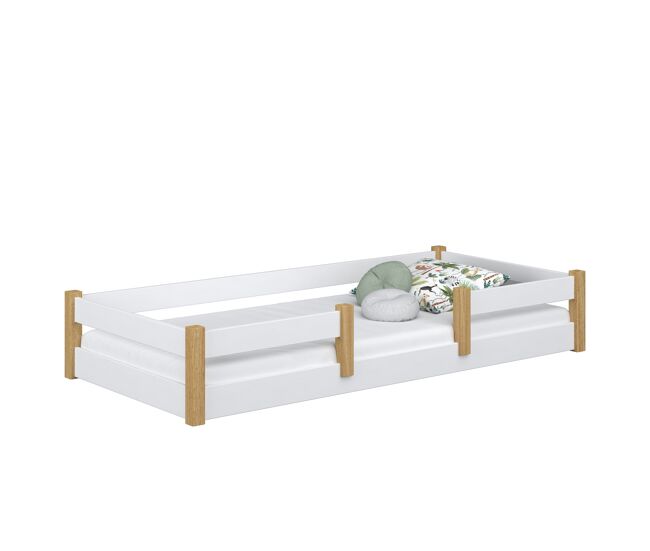 Cama baja de madera n01 blanco / roble
