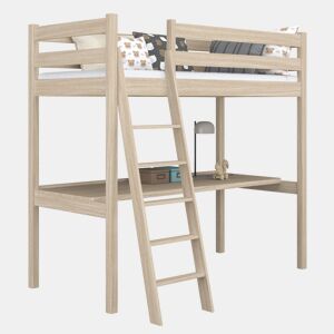 Cama mezzanine de carvalho com secretária N03 carvalho branqueado