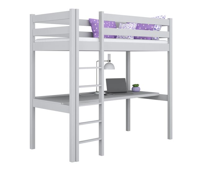 Cama alta de madera con escritorio n05 gris