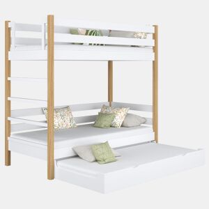Beliche de madeira com gaveta para colchão N03 branco e carvalho