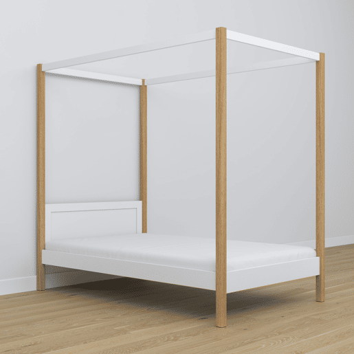 Cama individual de madeira com dossel N02 branco e carvalho Cama individual de madeira com dossel N02 branco e carvalho