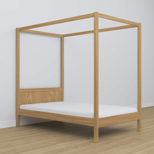 Cama individual de carvalho com dossel N02 carvalho natural