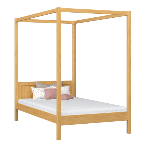 Cama individual de madeira com dossel N02 pinho natural