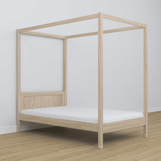 Cama individual de carvalho com dossel N02 carvalho branqueado