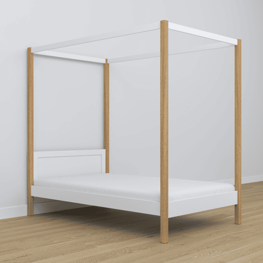 Cama individual de madeira com dossel N02 branco e carvalho Cama individual de madeira com dossel N02 branco e carvalho