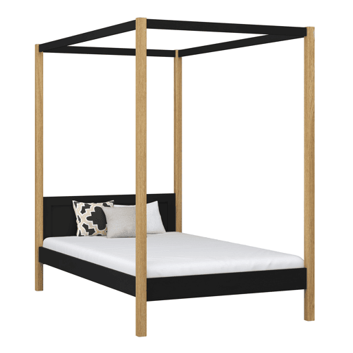 Cama individual de madeira com dossel N02 preto e carvalho Cama individual de madeira com dossel N02 preto e carvalho